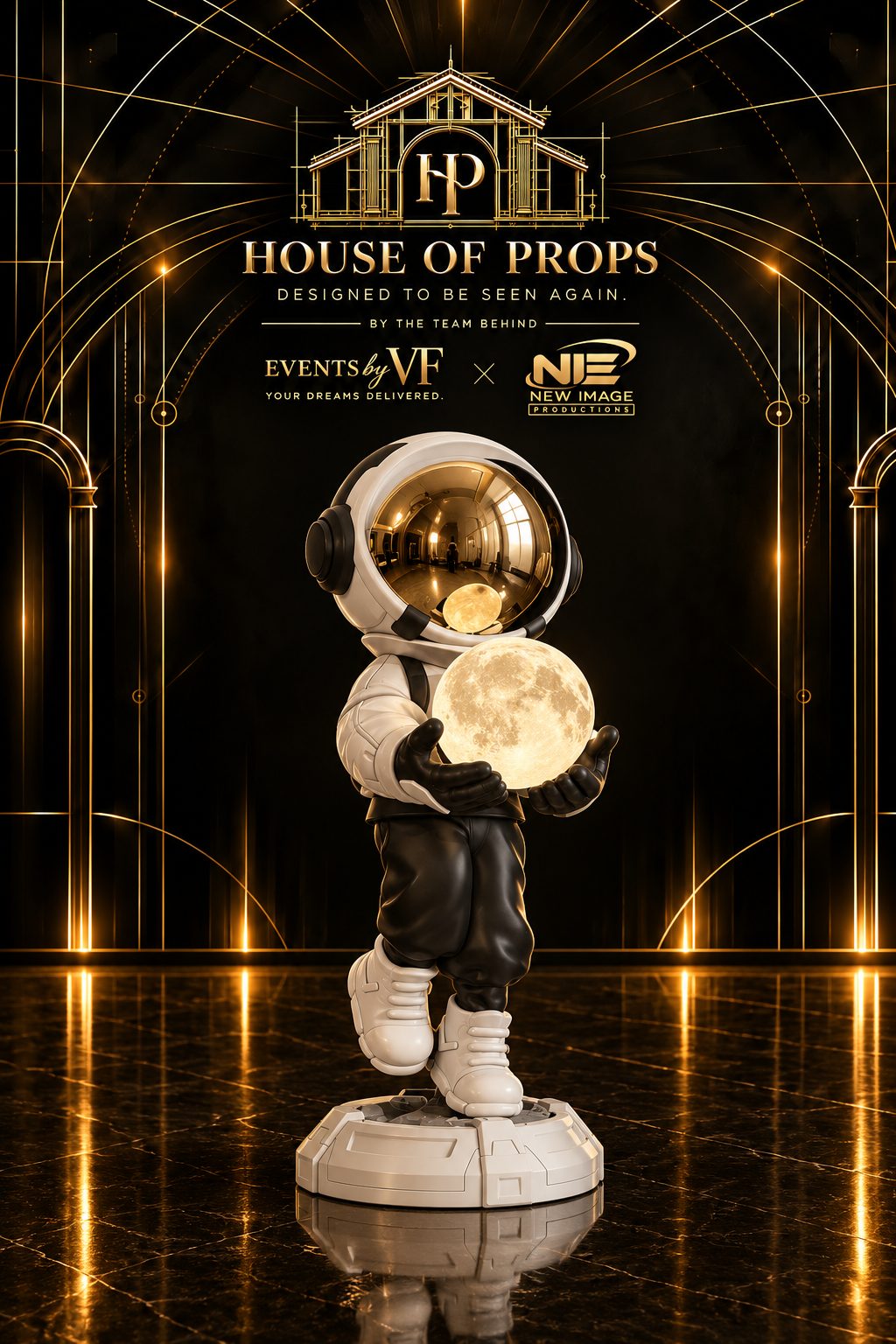 Astronaut Moon Light Statue — Sculpture available to rent from House of Props NY