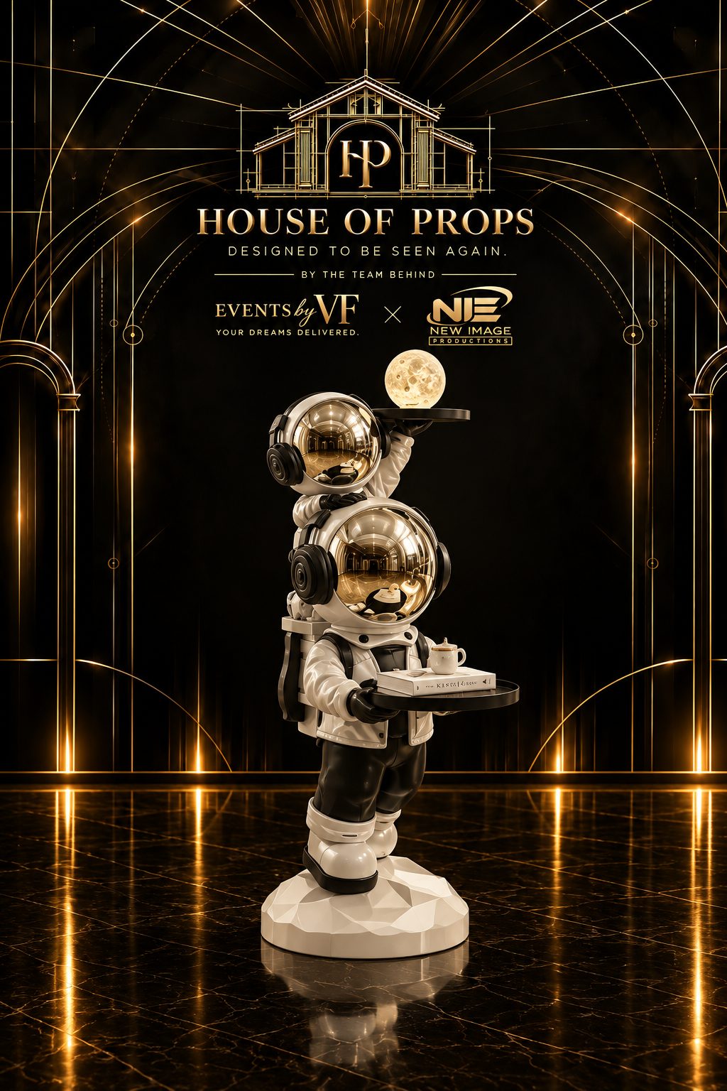 Astronaut Serving Display — Sculpture available to rent from House of Props NY