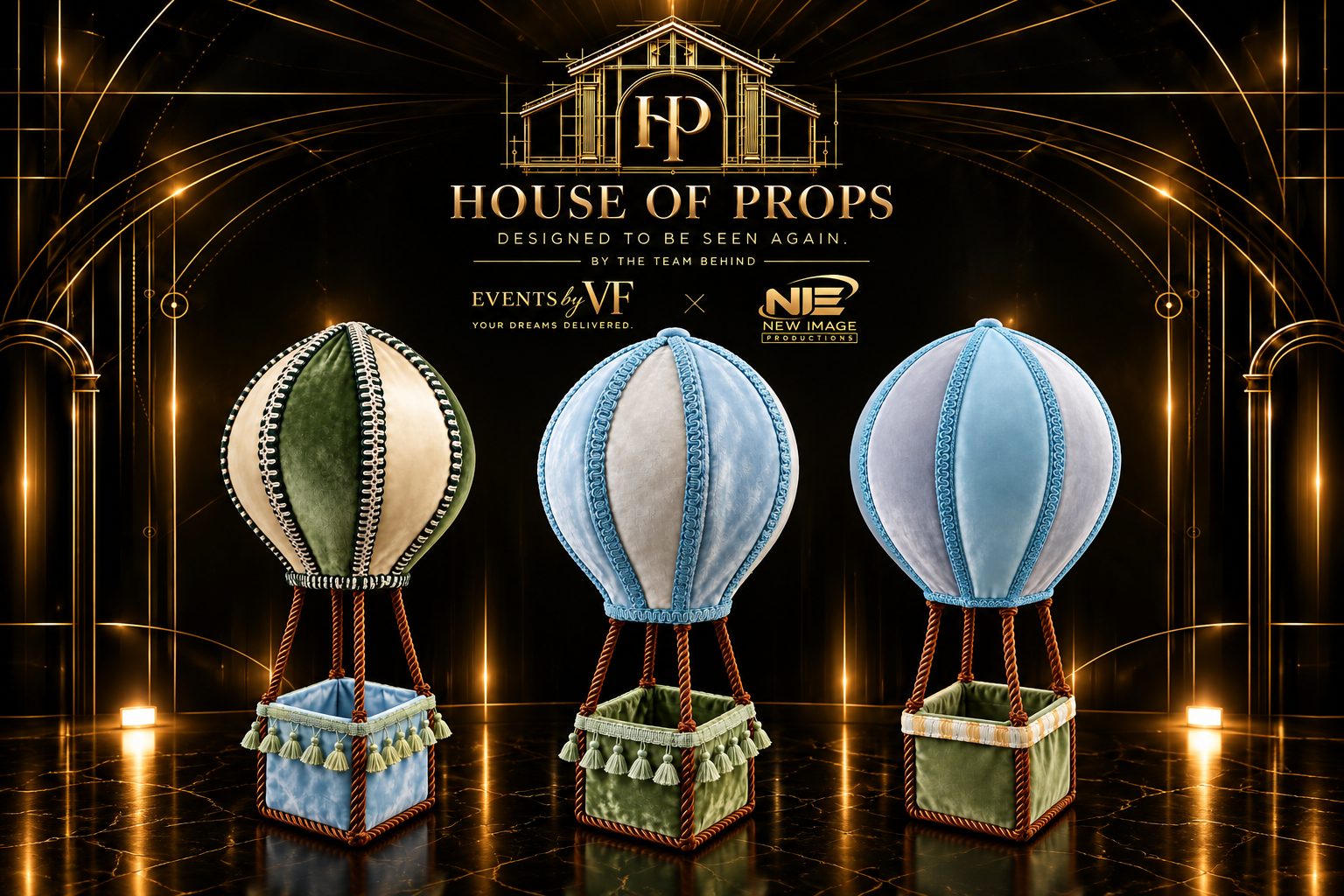 Decorative Hot Air Balloon Set — Ceiling Decor available to rent from House of Props NY