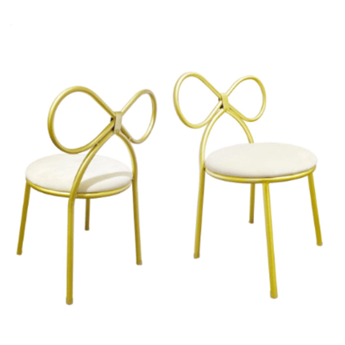 Gold Metal Bow Chair for Kids White Velvet Seat