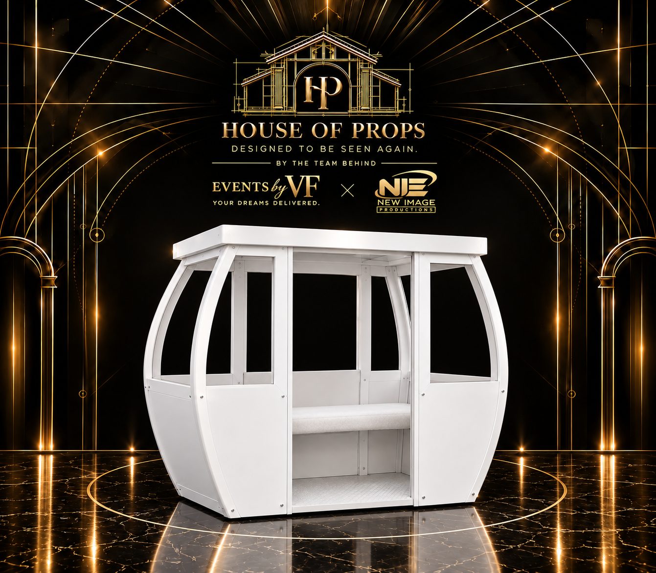 Gondola Cabin Prop in white — Photo Props available to rent from House of Props NY