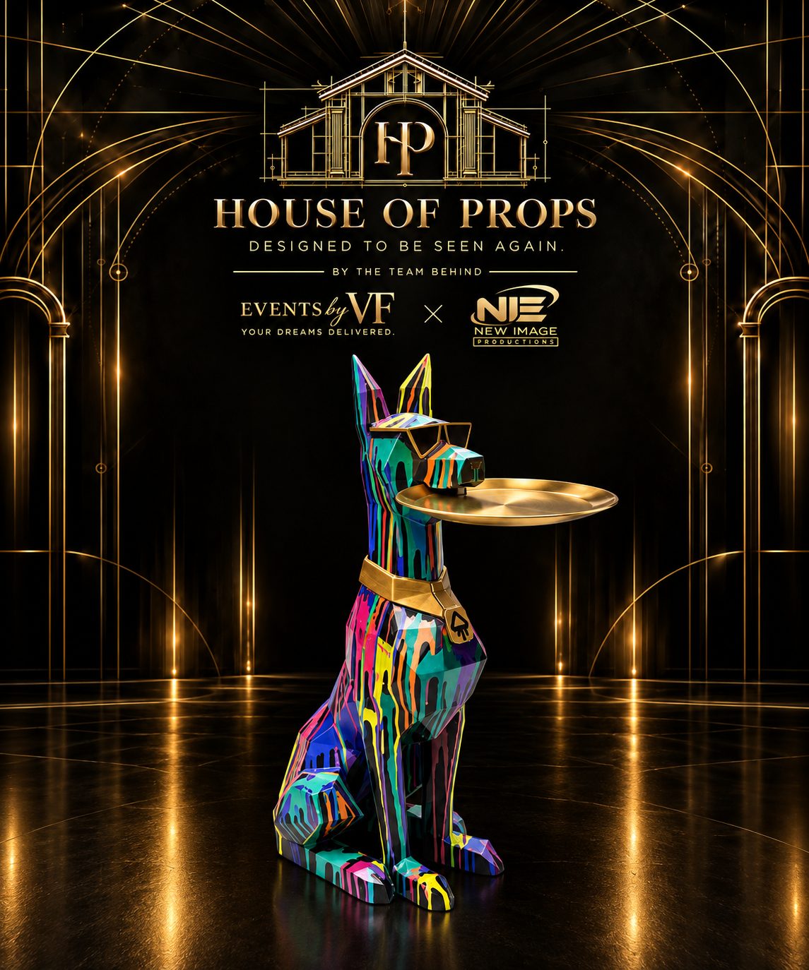 Graffiti Dog Serving Tray — Tables & Display available to rent from House of Props NY