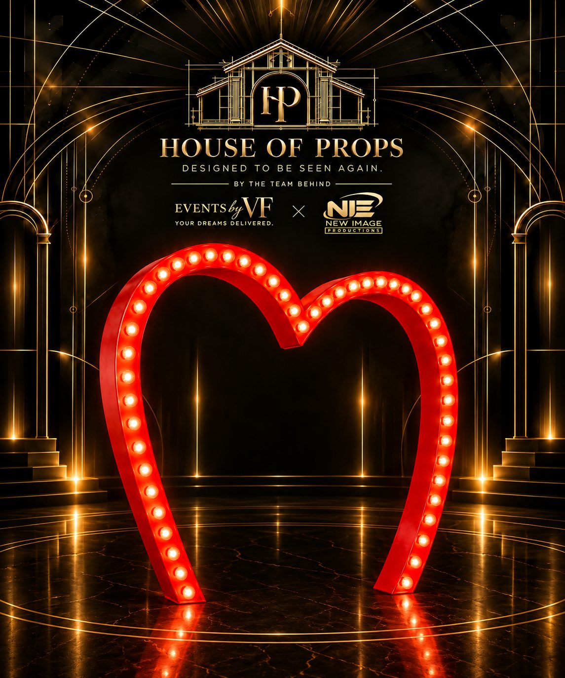 Illuminated Heart Arch in red — Backdrops & Arches available to rent from House of Props NY