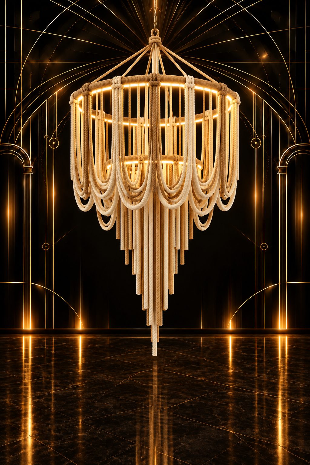 Macramé Frame Chandelier — Lighting & Effects available to rent from House of Props NY