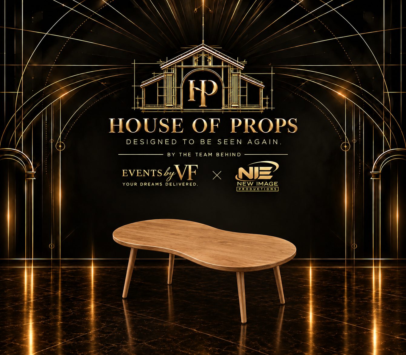 Organic Wooden Coffee Table in natural wood — Tables & Display available to rent from House of Props NY