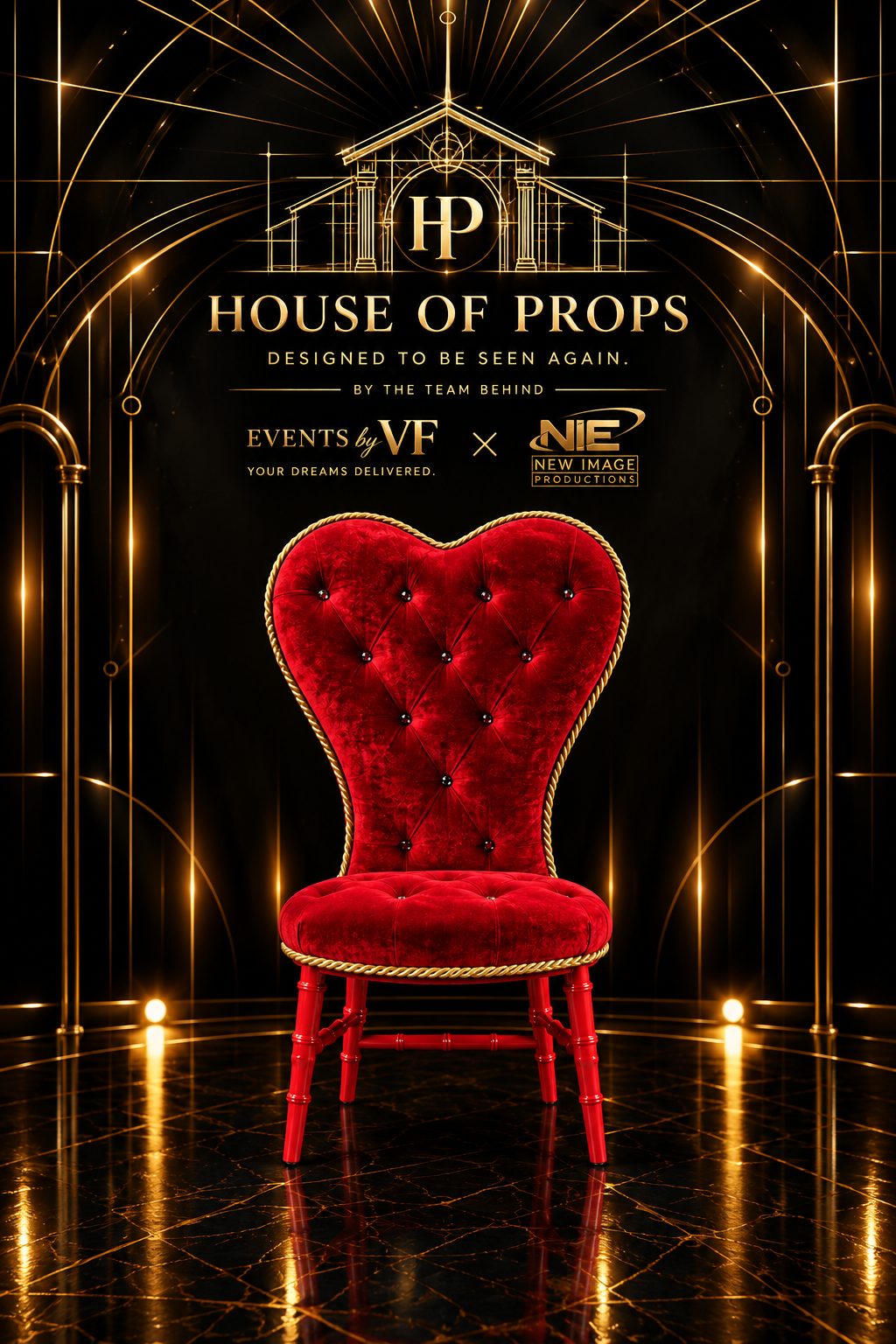 Red Heart-Back Velvet Chair in red — Seating & Lounge available to rent from House of Props NY
