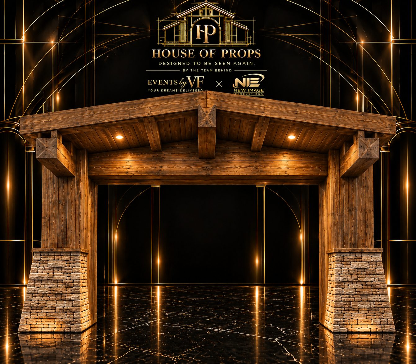 Rustic Timber Entrance Arch in brown — Backdrops & Arches available to rent from House of Props NY