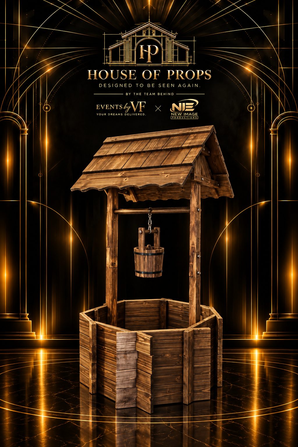 Rustic Wooden Wishing Well — Large Installations available to rent from House of Props NY
